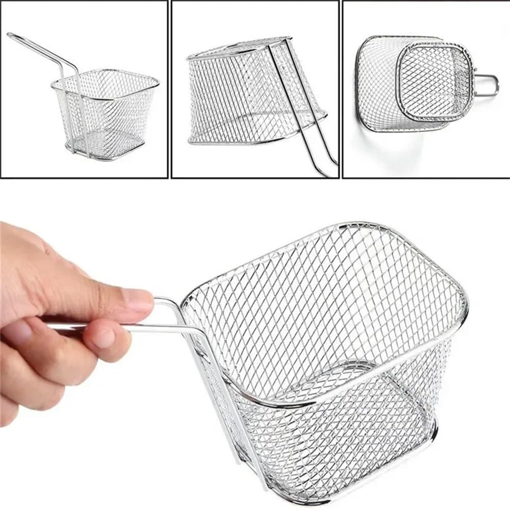 Cestello per friggitrice Cestello for friggere in acciaio inossidabile, utensile da cucina, mini friggitrice for patatine fritte, cestello for friggere in profondità Cestello per frittura(Silver)