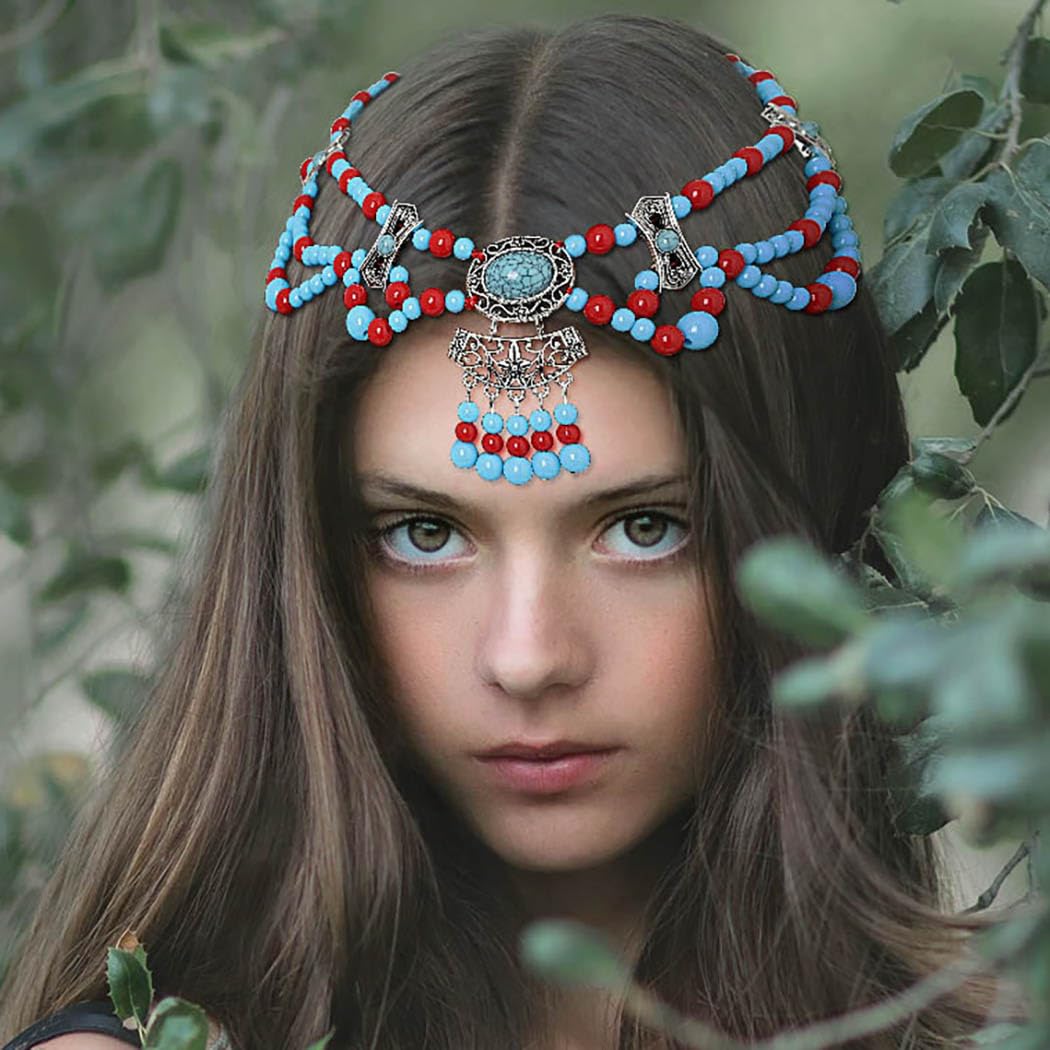 Amazon.com : Urieo Boho Turquoise Head Chain Blue Beaded Forehead