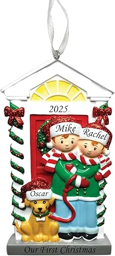Adorno personalizado 2025 para pareja con perro, árbol de Navidad, decoración artesanal personalizada, regalo de boda, personalización gratuita
