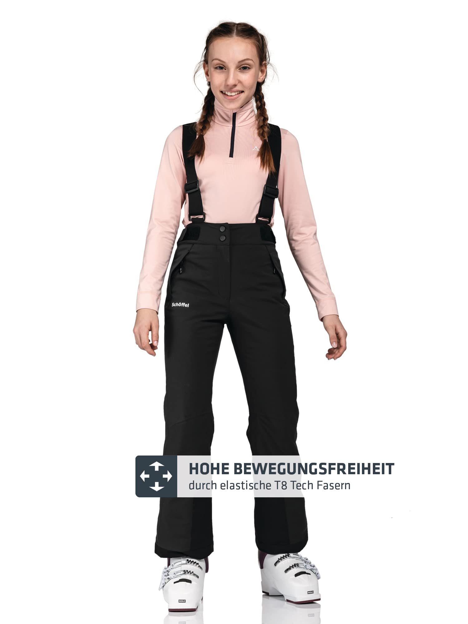 Schöffel Mädchen Ski Pants Joran G, wind- und wasserdichte Kinder Schneehose, wasserdichte Skihose mit Schneefang und Hosenträgern
