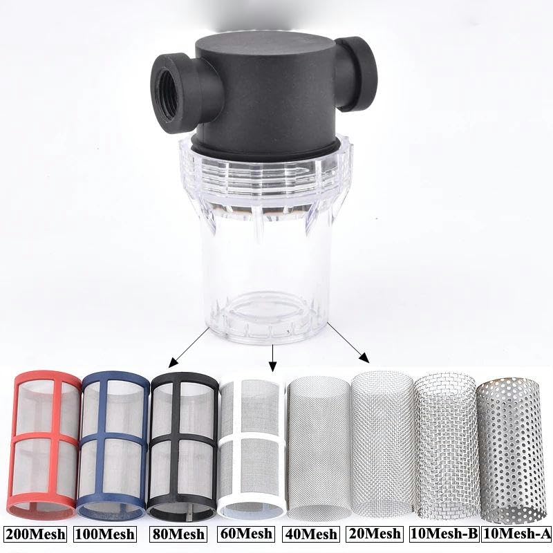 Juego de filtros de riego de jardín de 5 piezas de malla de acero inoxidable de 10 a 200 para accesorios de cocina, uso doméstico y exterior, fácil de limpiar, filtración eficiente