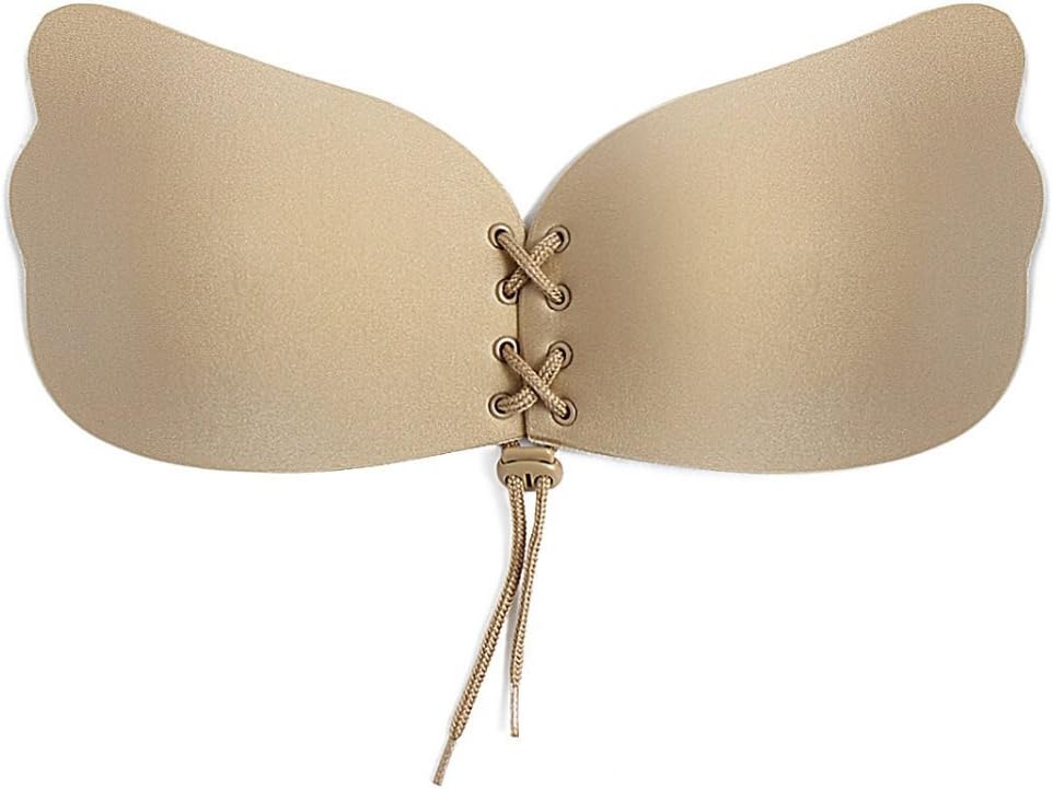 Stick on Backless Lace-up Seamless Strapless Under Uplift Bra (B, Nude)