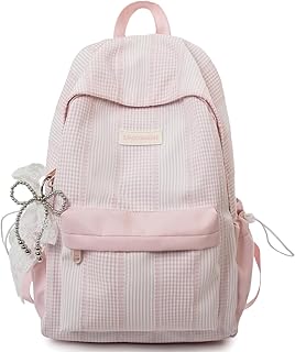 Cute Aesthetic Backpack Y2K Simple Striped Print Kawaii Backpacks Travel Laptop Rucksack Backpack for Women (Pink)