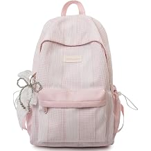 Cute Aesthetic Backpack Y2K Simple Striped Print Kawaii Backpacks Travel Laptop Rucksack Backpack for Women Pink
