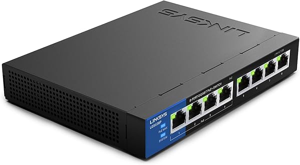 Linksys LGS108P-EU switch de red Gigabit no administrado de 8 puertos con 4 puertos PoE+, hasta 1000 Mbps para empresas y particulares, vigilancia IP, conmutador Ethernet de sobremesa - 1
