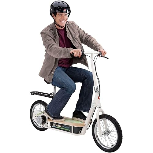 EcoSmart Metro Electric Scooter – Padded Seat, Wide Bamboo Deck, 16" Air-Filled Tires, 500w High-Torque Motor, Up to 18 mph, 12-Mile Range, Rear-Wheel Drive