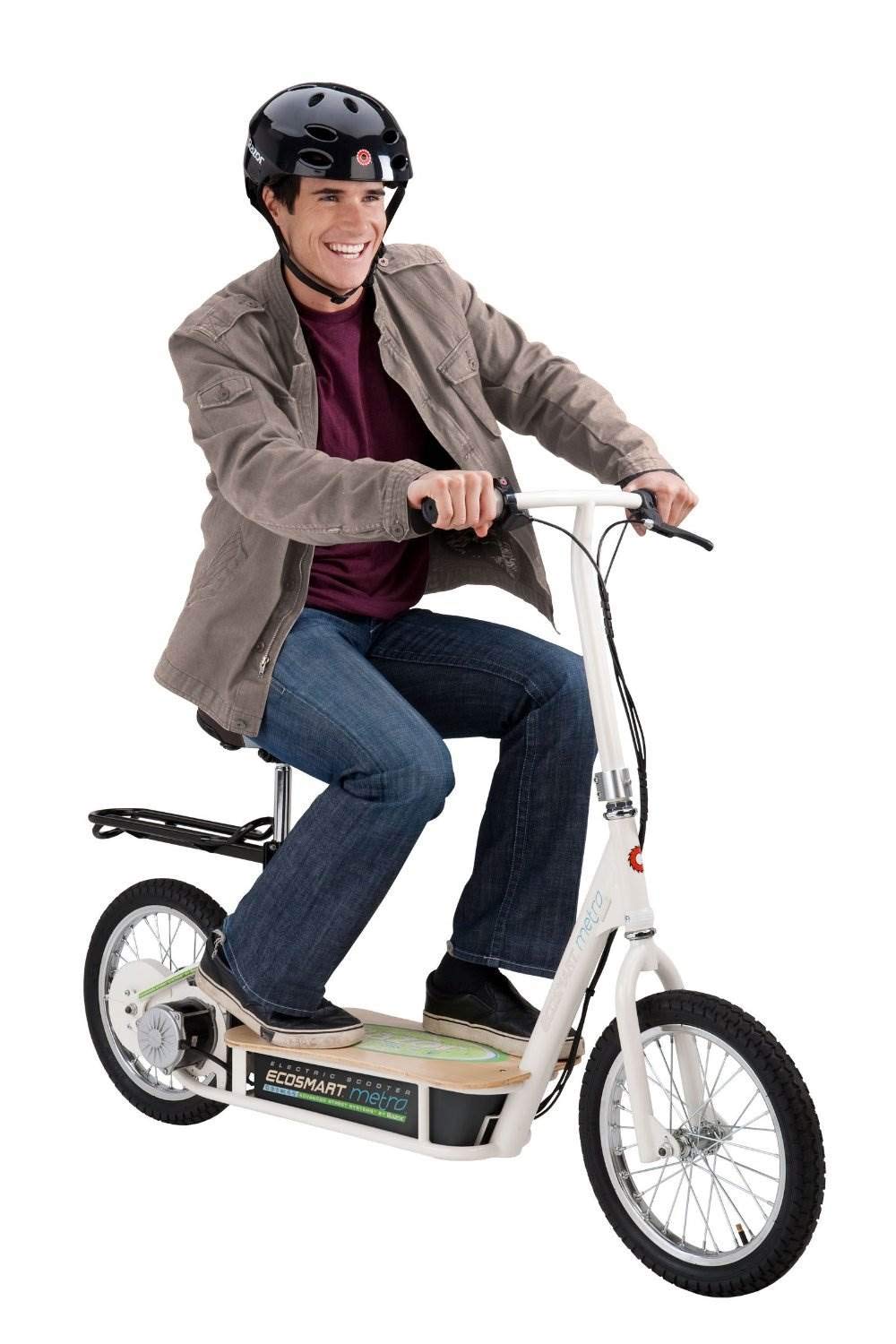 EcoSmart Metro Electric Scooter – Padded Seat, Wide Bamboo Deck, 16" Air-Filled Tires, 500w High-Torque Motor, Up to 18 mph, 12-Mile Range, Rear-Wheel Drive