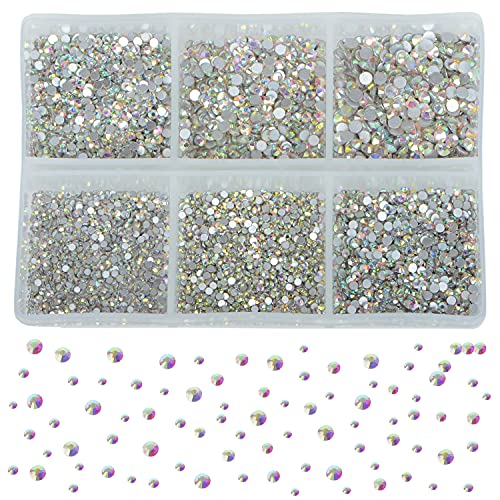 Image of Bymitel 7200pcs Flat Back Glass Round Rhinestones, 6 Sizes Mixed for DIY Jewelry Making, with a Pen (6 Sizes, 7200 Pieces, AB Crystal)