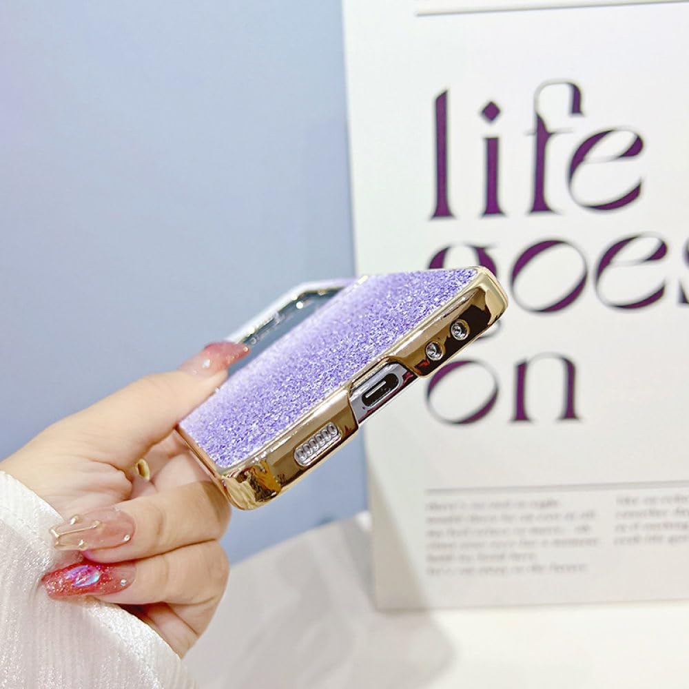 Brokatowe składane etui na telefon do Samsung Z Flip 5 Z Flip 4 Z Flip 3 Gradientowy, odporny na wstrząsy obiektyw Slim Bling Pozłacana osłona ramy, RoseGold, do Samsung Z Flip 3