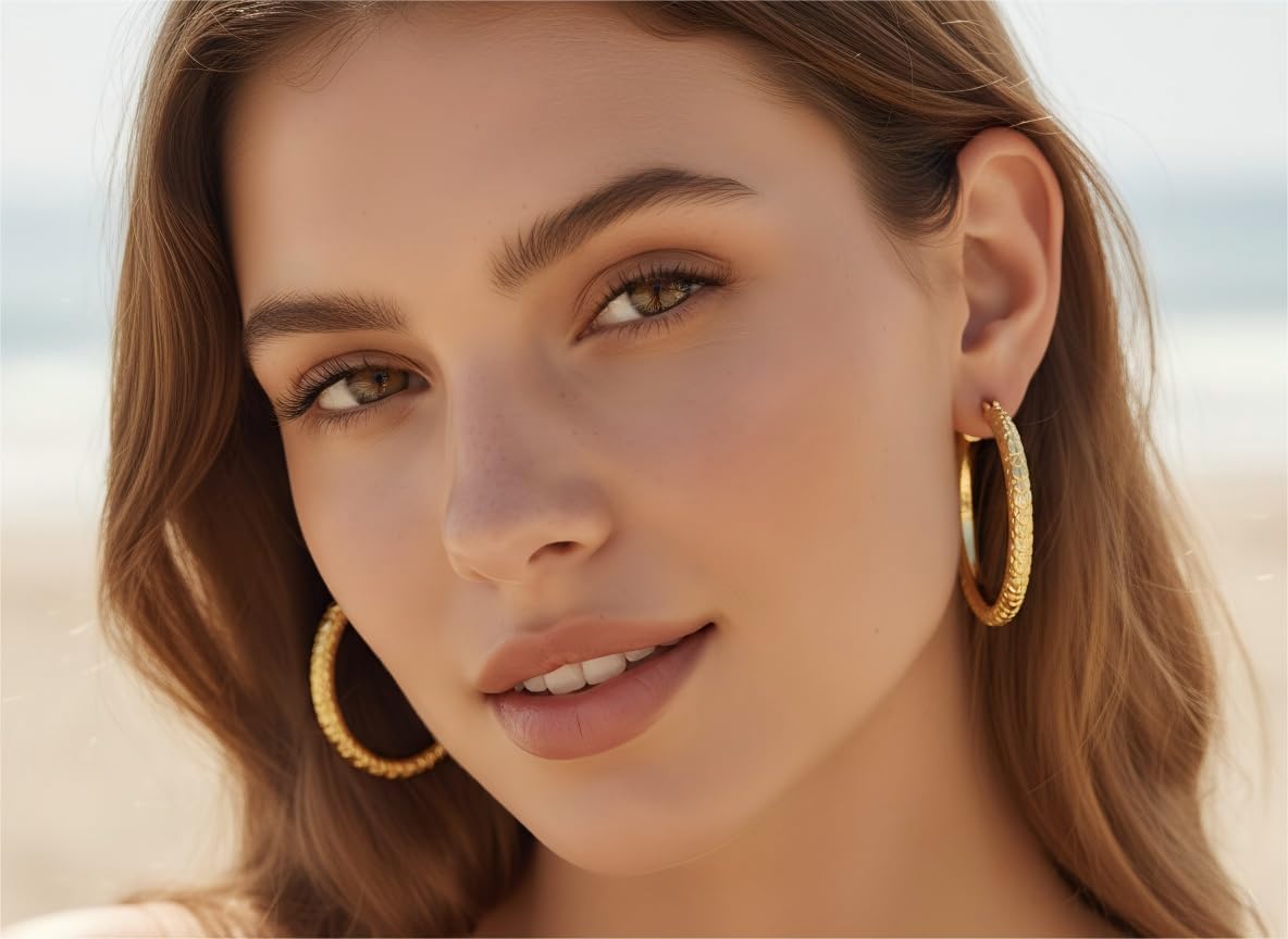 Gold Plated Hoop Earrings for Women 14K Gold Earrings for Women Thick Large Earrings Gold Huggie Earring Womens Lightweight Hypoallergenic