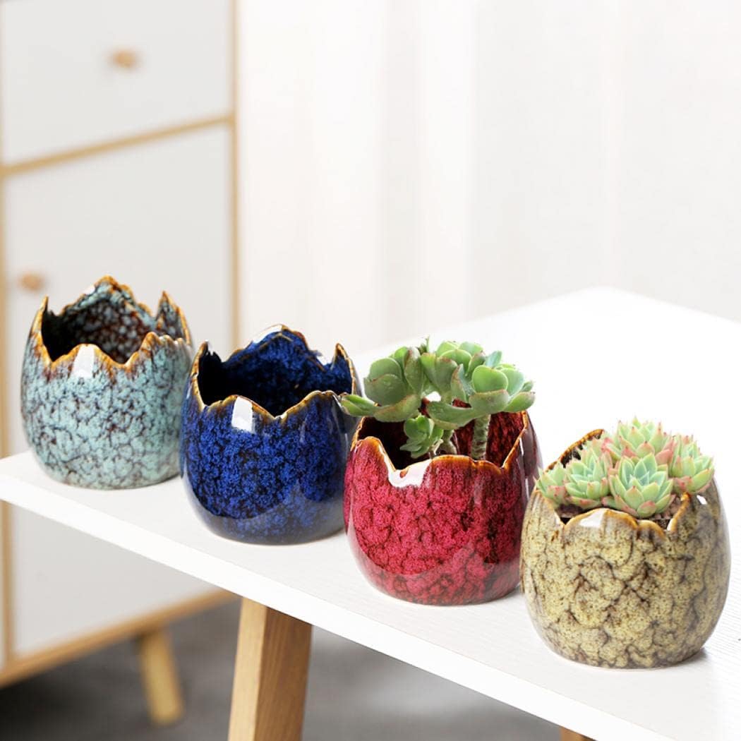 YYW Succulent Pots, 4 Pack Ceramic Planters for Indoor Plants in, Dragon Egg Broken Shell Design Flower Pots with Drainage Hole, Stylish Plant Pots,Home Office Decor (Four Piece)
