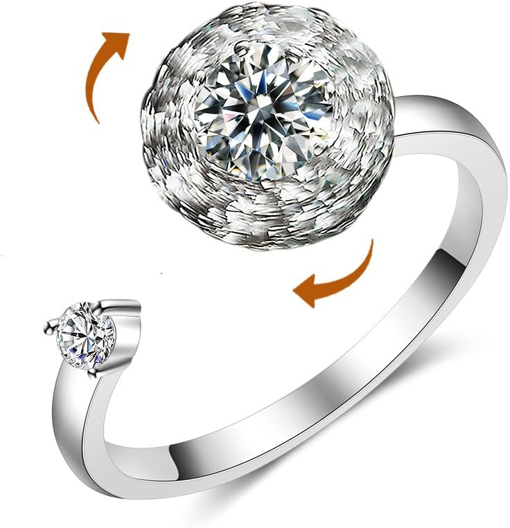Ido4U Fantastic Rotated Gift Rings Funny Spinning Adjustable Open Rings for Girls/Ladies/Women W/Clear Rhinestones