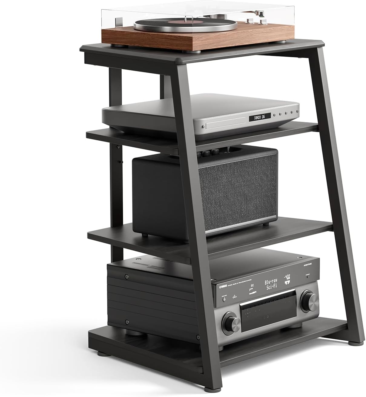 Design 4-Tier AV Media Stand Corner Shelf Stand Wooden Corner Shelves Component Cabinet Stereo Rack Audio Tower with Height Adjustable Wooden Shelves for/Xbox One/ps4 (Black)