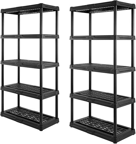 CENTREX CX 5-Tier (72H x 36W x 18D) Plastic Storage Shelving Unit (Black) 2 Pack, Heavy Duty, 150lbs Per Shelf Capacity, IndoorOutdoor Storage