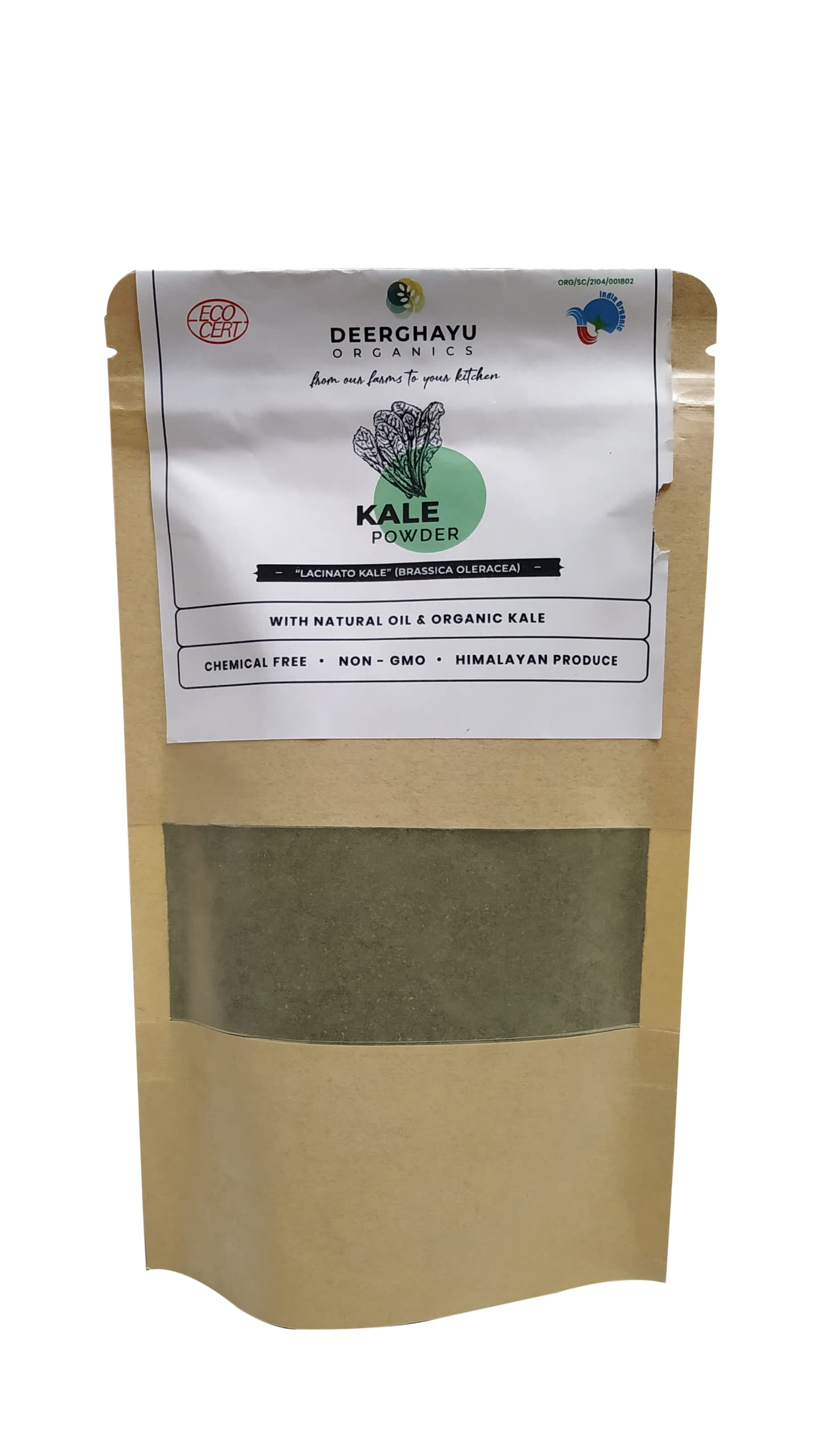 Deerghayu Himalayan Organics Kale Powder, Non- GMO, Chemical Free, Himalayan Produce | Company own Farm Land | Self Cultivated (100 g)