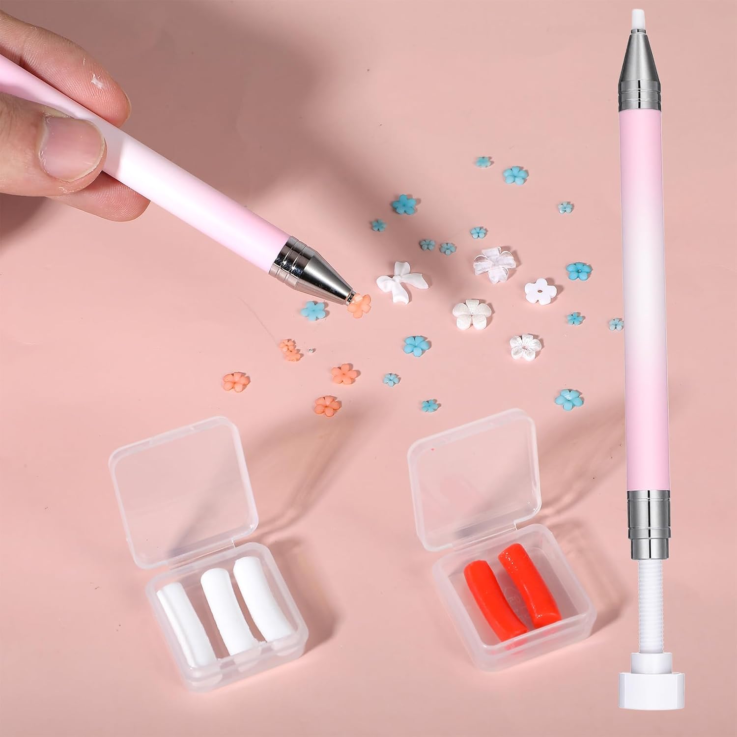 Rhinestone Picker Wax Pen Refillable Diamond Art Painting Pen Rhinestones Applicator with 6 Additional Wax Refills Diamond Picker Tools for Nail Design and Gem Art Painting (White)