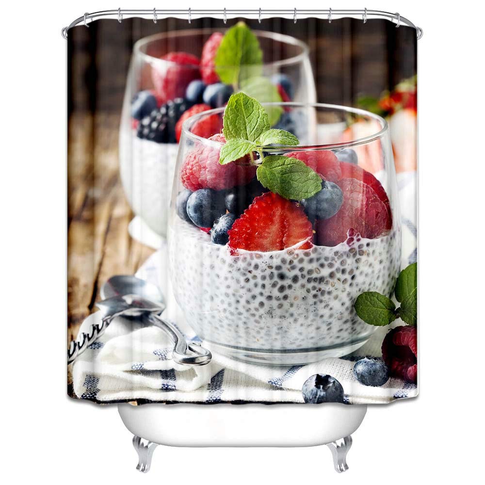 KnSam Cortina de ducha antimoho, impermeable, resistente al moho, taza de fruta, 180 x 200 cm