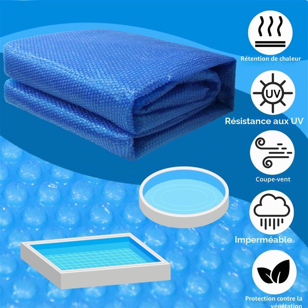 Melko Film solaire pour piscine - 600 x 400 cm - Pour une conservation efficace de la chaleur - Avec œillets - Bleu - En PVC