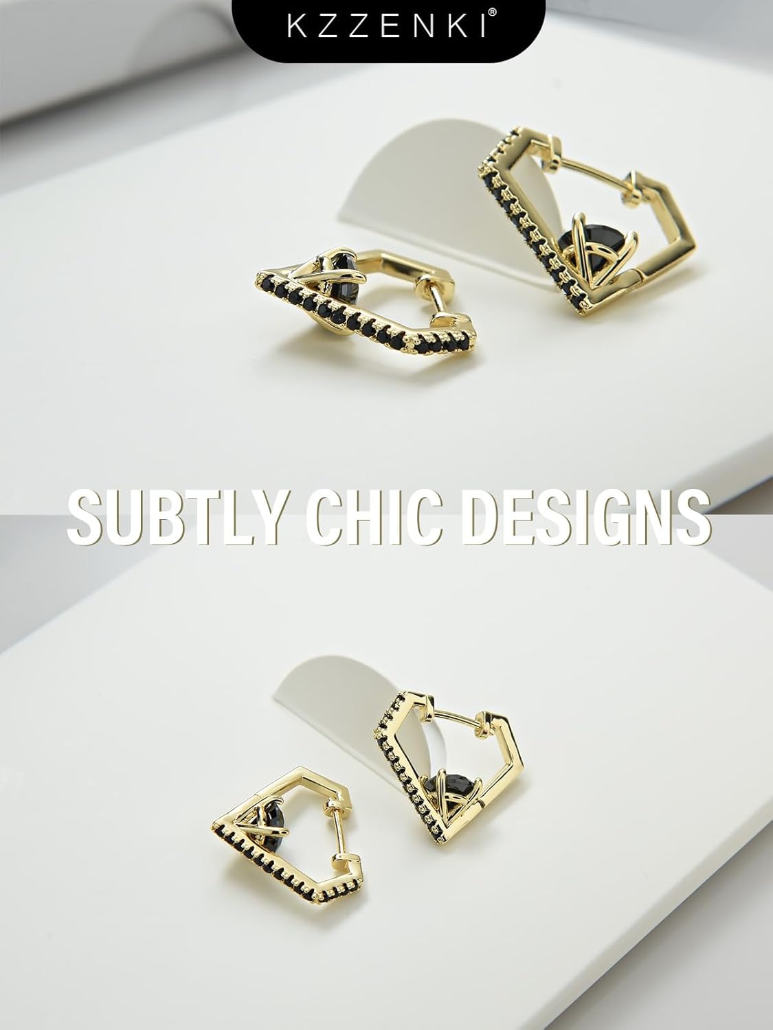 Diamond Shaped Huggie Hoop Earrings for Women Men 14K Gold Plated Cubic Zirconia Cuff Earrings Stud Jewelry Gift - Image 5