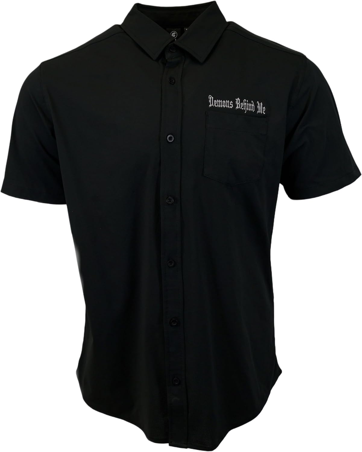 Demons Behind Me New! Micro-Perforated, Stretch Embroidered Button-Up