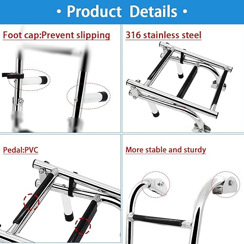 Miniatura 6 de Escalera plegable de acero inoxidable de 3 escalones, 2+1 escalones, escalera de natación portátil, escalera telescópica con 9.843 in de ancho para