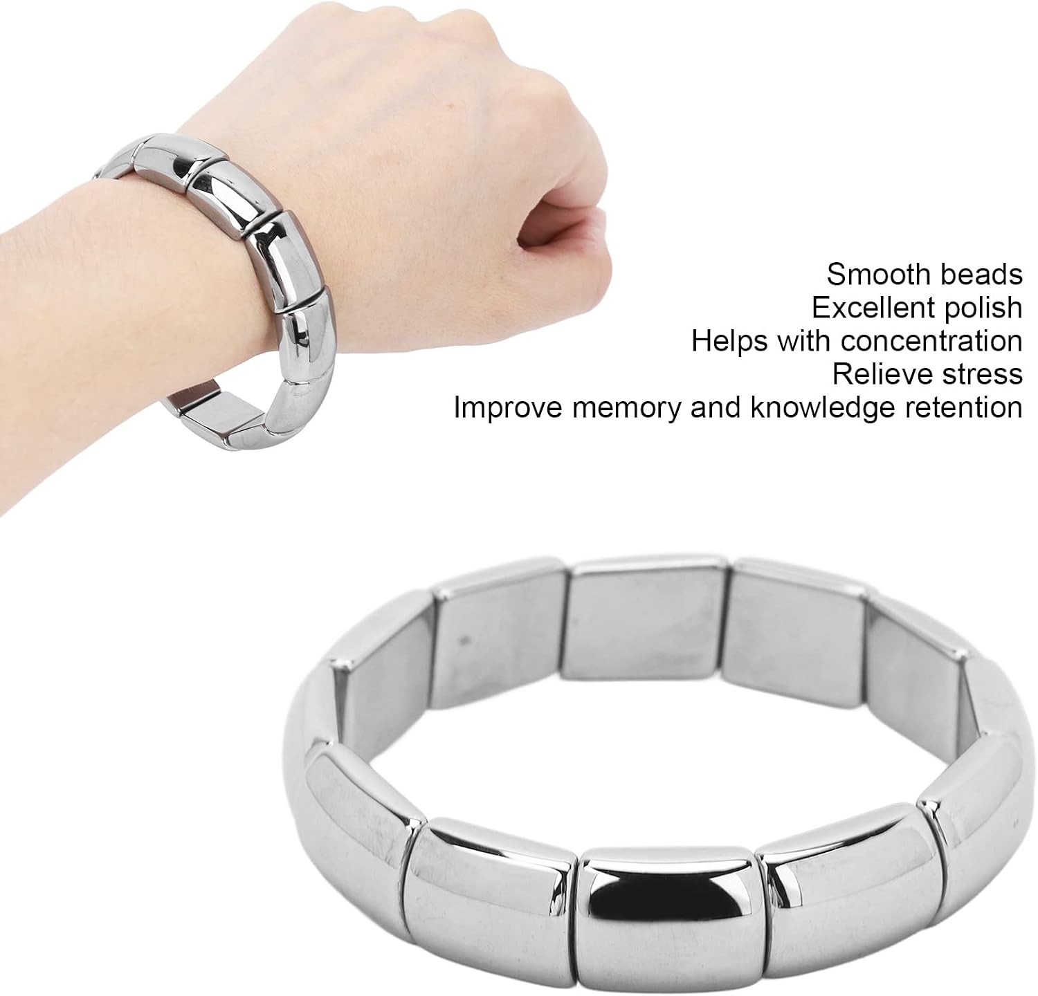 Dioche Terahertz Bracelet for Men & Women, Rectangle Beads Stretch Bangle, Stress Relief & Relaxation Jewelry, Stylish Fashion Terahertz Stone Bracelet, Universal Size