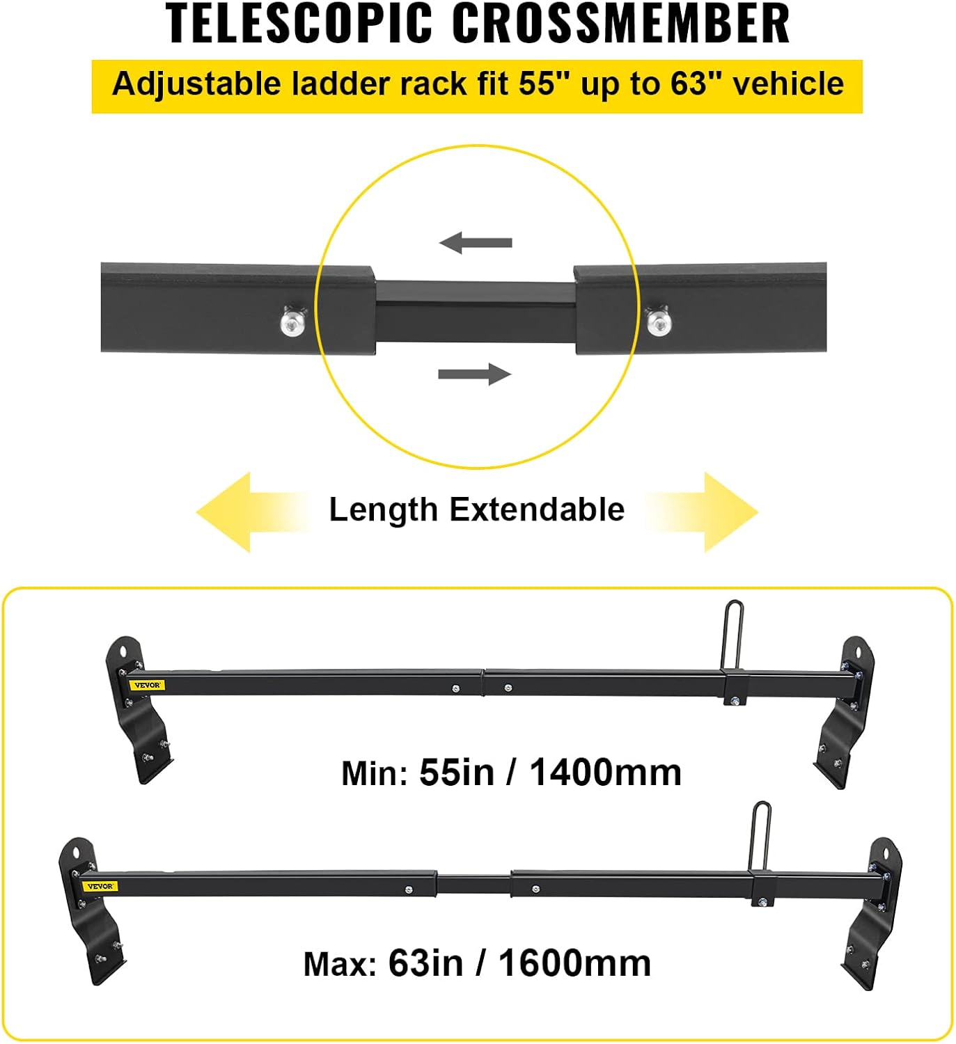 VEVOR Van Roof Ladder Rack, 2 Bars, 661 LBS Capacity, 55"-63" Adjustable Steel Roof Rack Cross Bar with Stopper, Fit 2003-2022 Chevy Express|2003-2022 GMC Savana, for Kayak Canoe Lumber Pipe Cargo : Automotive
