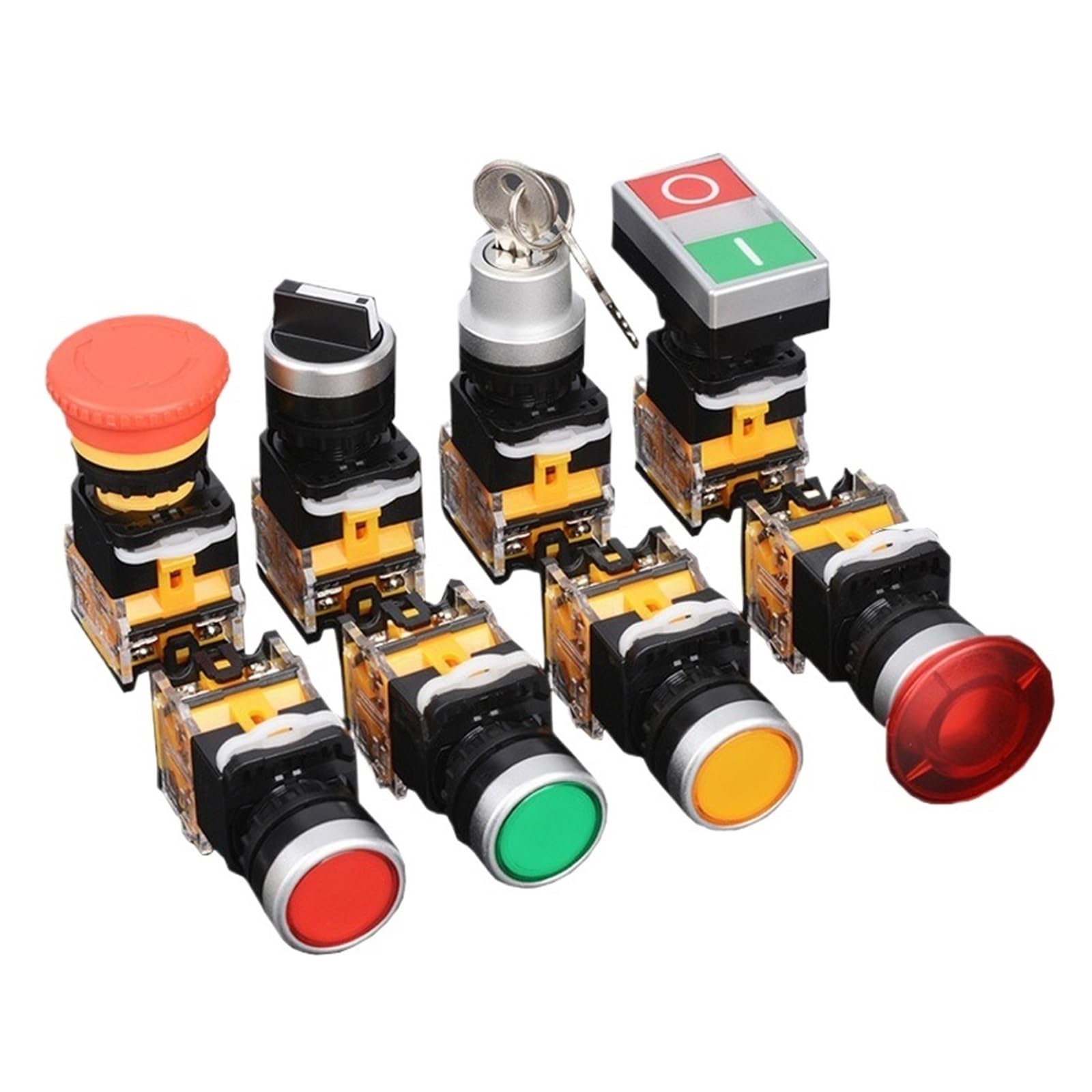 LA38 22mm okrągły przełącznik przycisku zasilania, 1NO/1NC Instant Button Switch ze światłem, wskaźnik 220 V * 5 szt. (żółty, Self Lock)