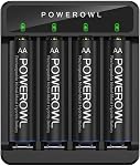 AA Rechargeable Batteries with Charger, 4 Bay AA AAA Battery Charger with LED Indicator&Independent Slots, 4 Pack 2800mAh High Capacity Ni-MH AA Rechargeable Batteries for Household Electronics