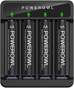 AA Rechargeable Batteries with Charger, 4 Bay AA AAA Battery Charger with LED Indicator&Independent Slots, 4 Pack 2800mAh High Capacity Ni-MH AA Rechargeable Batteries for Household Electronics