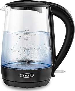 bella Bouilloire &eacute;lectrique, 1,7 l - Bouilloire en verre portable et sans fil avec &eacute;clairage LED changeant de couleur, fonction d&rsquo;arr&ecirc;t automatique et protection contre l&rsquo;&eacute;bullition &agrave; sec, noir