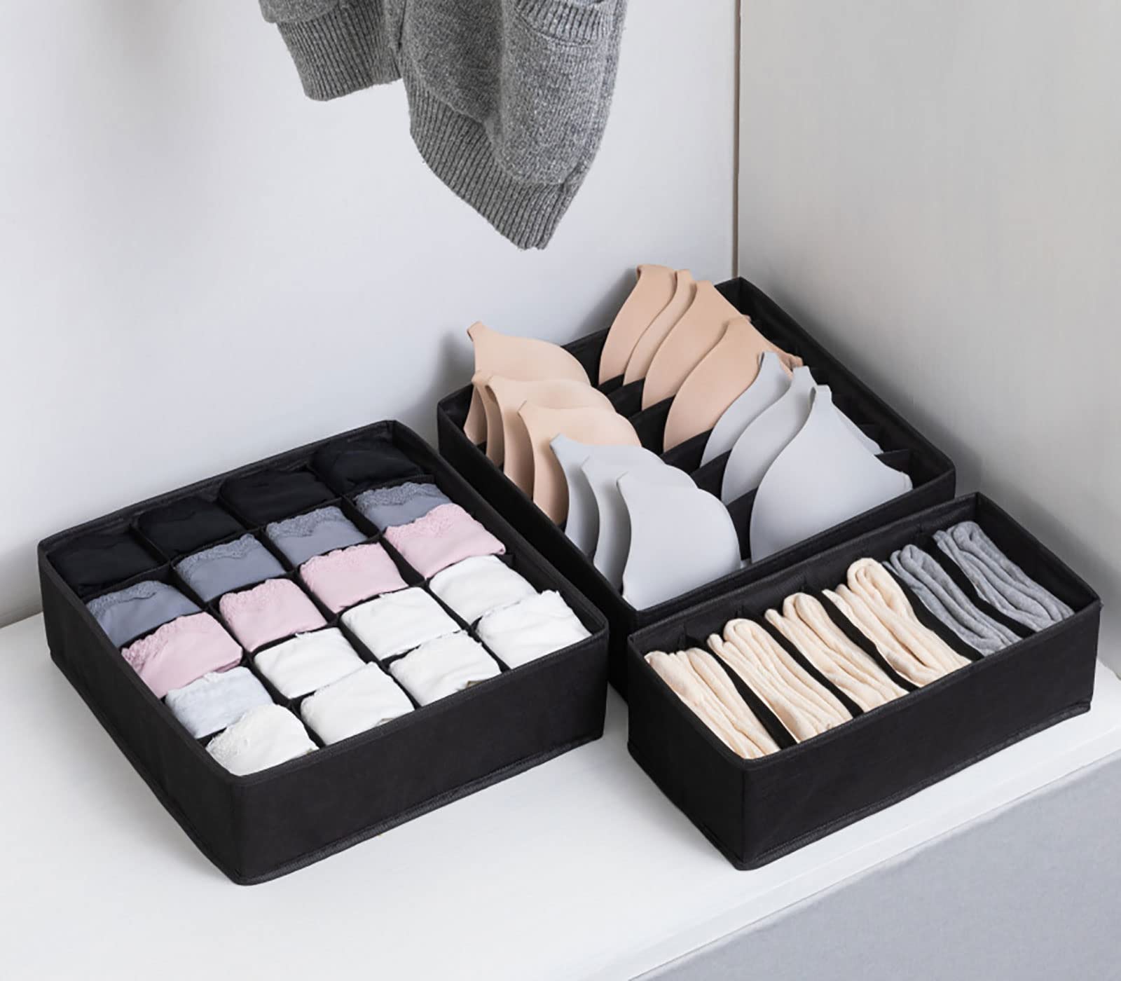 Ensemble de 3 pièces Chaussettes Organisateur de sous-vêtements Organisateur de tiroir de sous-vêtements pour Femmes Garde-Robe Haute capacité Lavable Portable Pliable Garde-Robe Organisateu