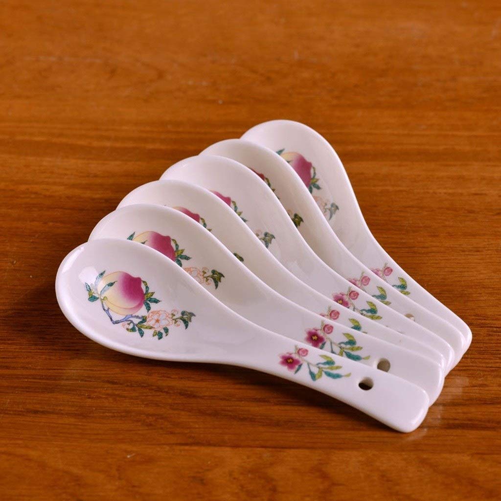 Cucharas/Cucharas de Sopa Juego de 6 cucharas de cerámica, Porcelana Sopa cucharas de Sopa, cucharas de Mesa, Cena de cucharas Modelo de Color Rojo 5.3 Pulgadas de Largo Cucharas Chinas