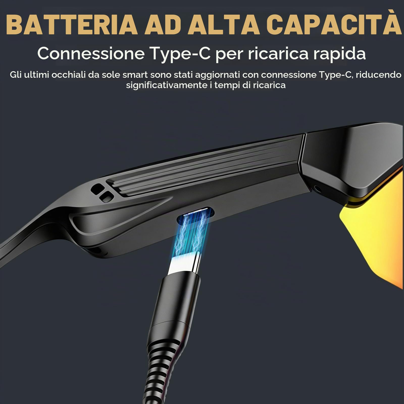 Occhiali da Ciclismo Intelligenti con Bluetooth, Stereo Senza Fili Audio, Occhiali da Sci, Cancellazione del Rumore, Protezione UV, Navigazione Vocale, Adatti per Alpinismo, Sciare e Corsa
