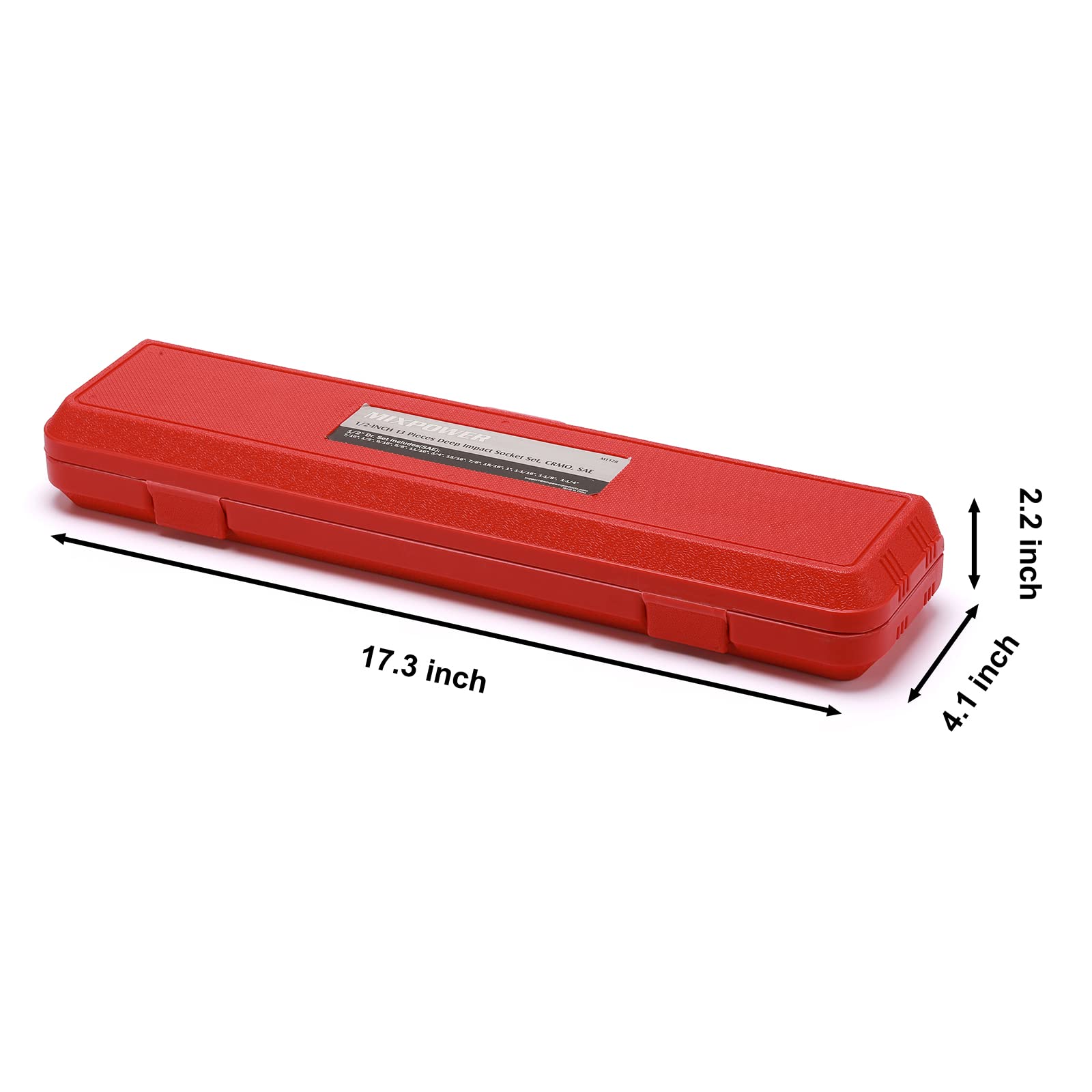 MIXPOWER Juego de 13 zócalos de impacto profundo de impulsión de 1/2 pulgadas, 7/16 "-1-1/4 ", acero Cr-Mo, SAE, 6 Piont, grado de impacto, caja de almacenamiento resistente