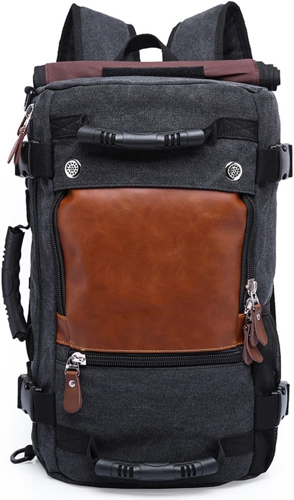 Hiking Backpack Canvas Backpack Laptop Backpack Rucksacks Large Capacity Trekking Bag Duffel Handbag Camping Rucksack Travel Backpack Black