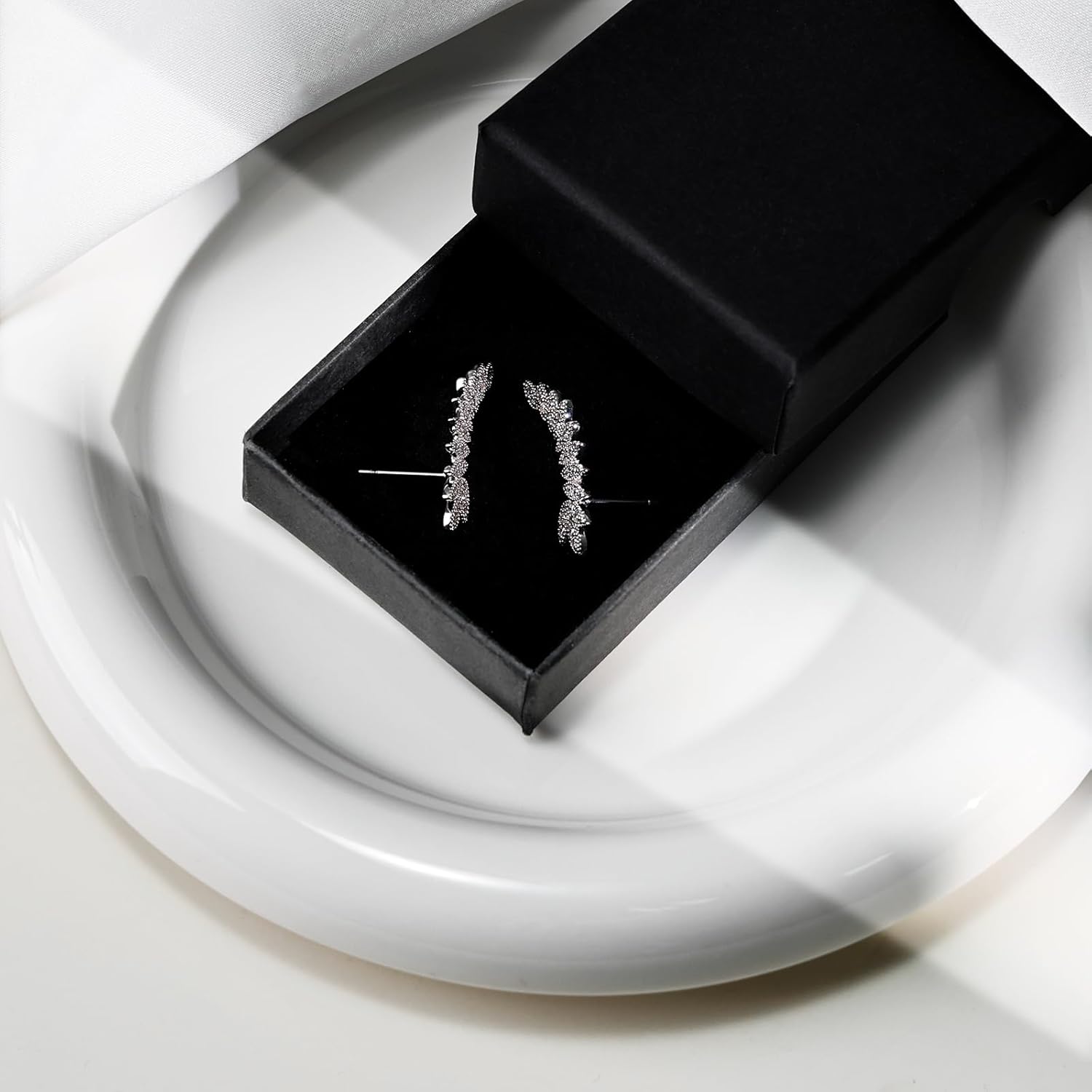 Silver Leaf Cubic Zirconia Earrings Studs for Women, Hypoallergenic Jewelry for Women with Sterling Silver Post - Image 7