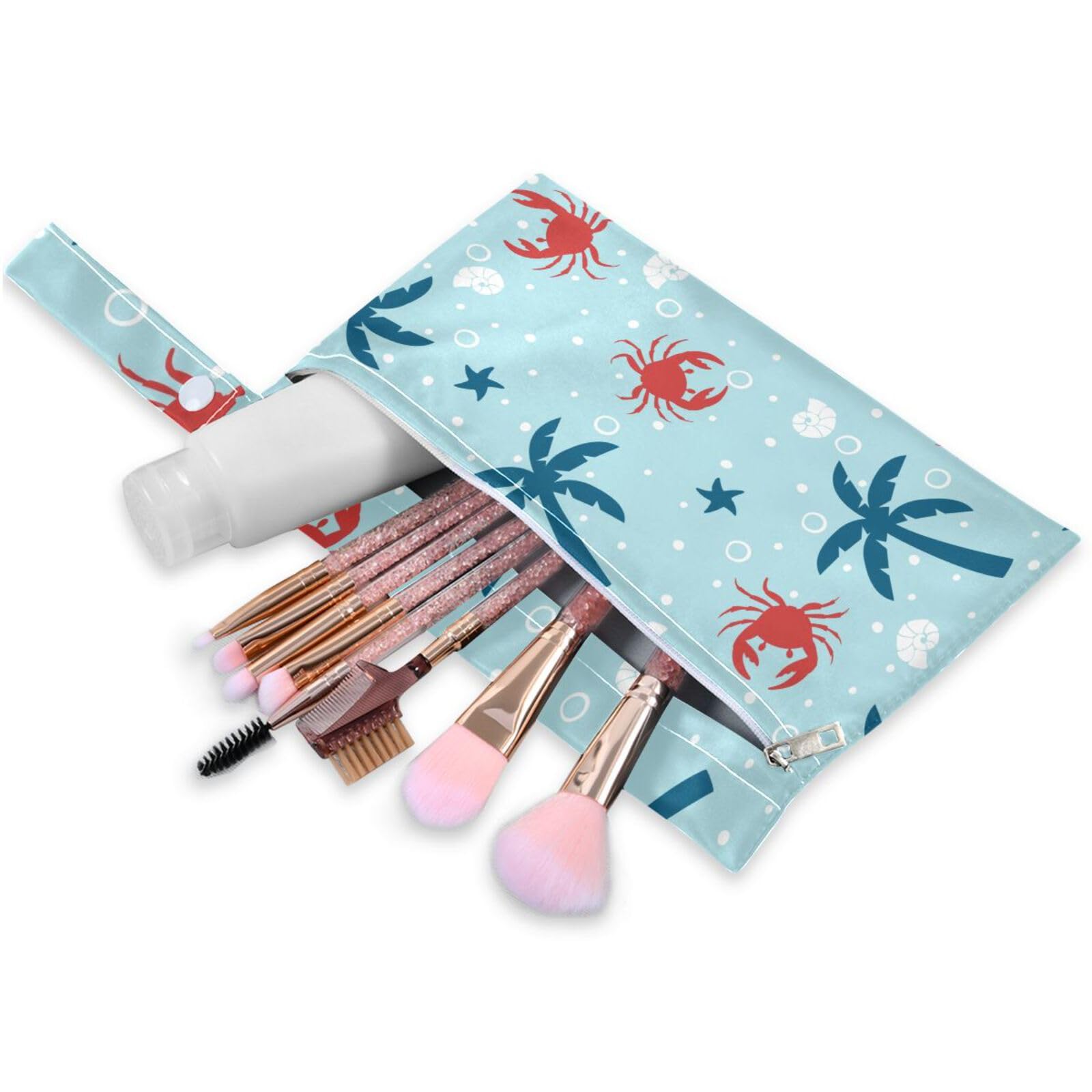 susiyo 2 Pcs Wet Dry Bag Cute Crab Palms Waterproof Reusable Baby Cloth Diaper Wet Bags with 2 Zipper Pockets for Breast Pump Parts Travel Beach Pool Gym Yoga Swimsuits Wet Clothes