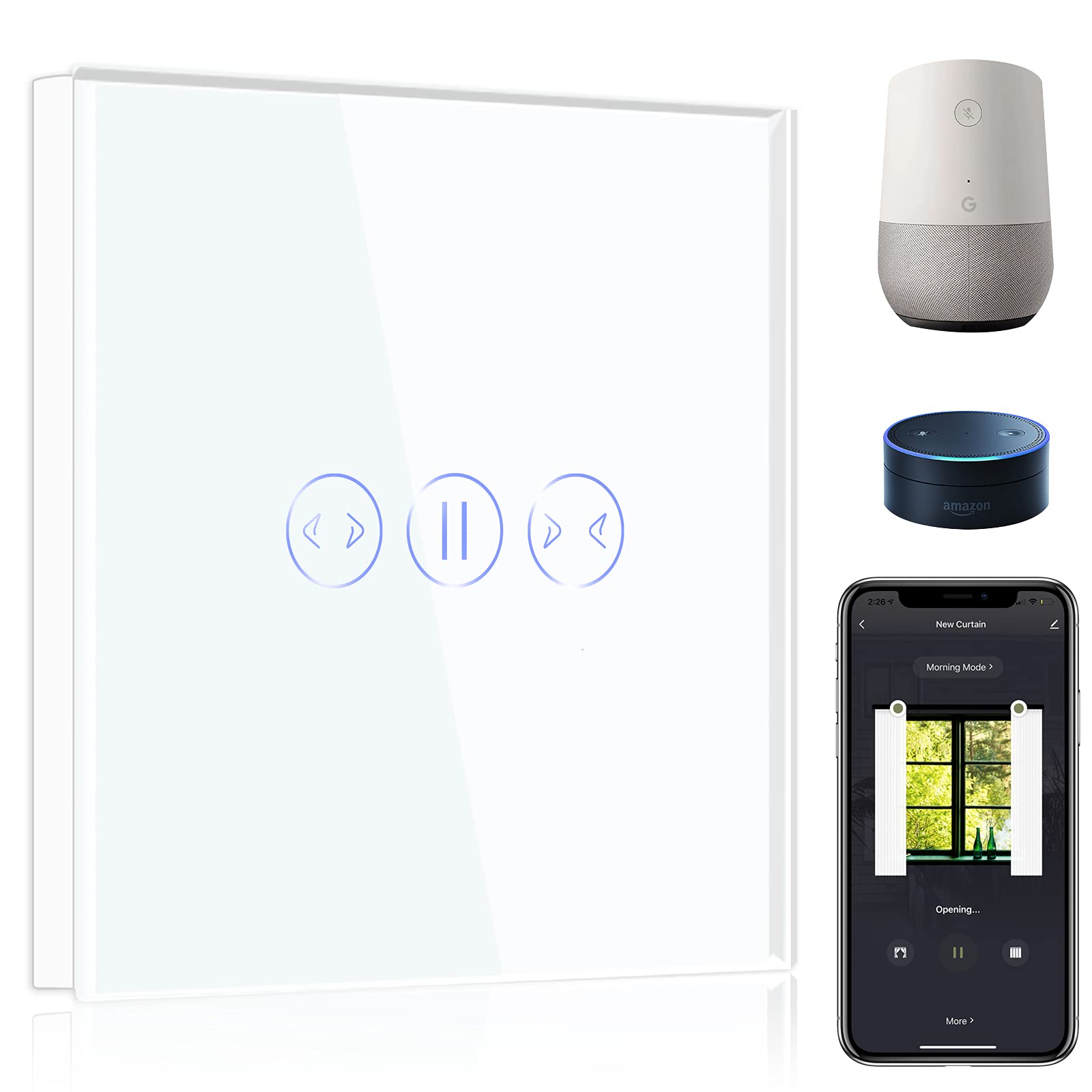 BSEED BSEED WiFi Smart Vorhang Schalter Fernbedienung mit Smart Life/Tuya APP,Kompatibel mit Alexa Echo und Google Home,WIFI Touch Schalter Vorhangschalter Weiß