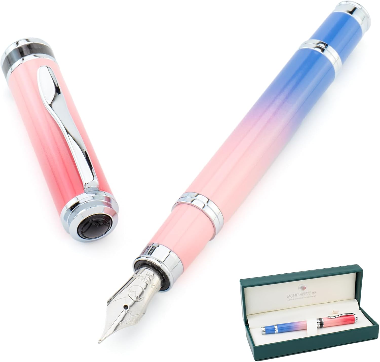 Monteverde USA Innova Ombre Fusion Charm (Violet/Pink/Magenta Gradient Finish) Fountain Pen - Stub Nib, Refillable, Gift Case, Luxury Pen