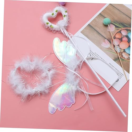 Miniatura 9 de Angoily Juego de diadema de alas de plumas de ángel, juego de máscara de alambre para niño, hada blanca