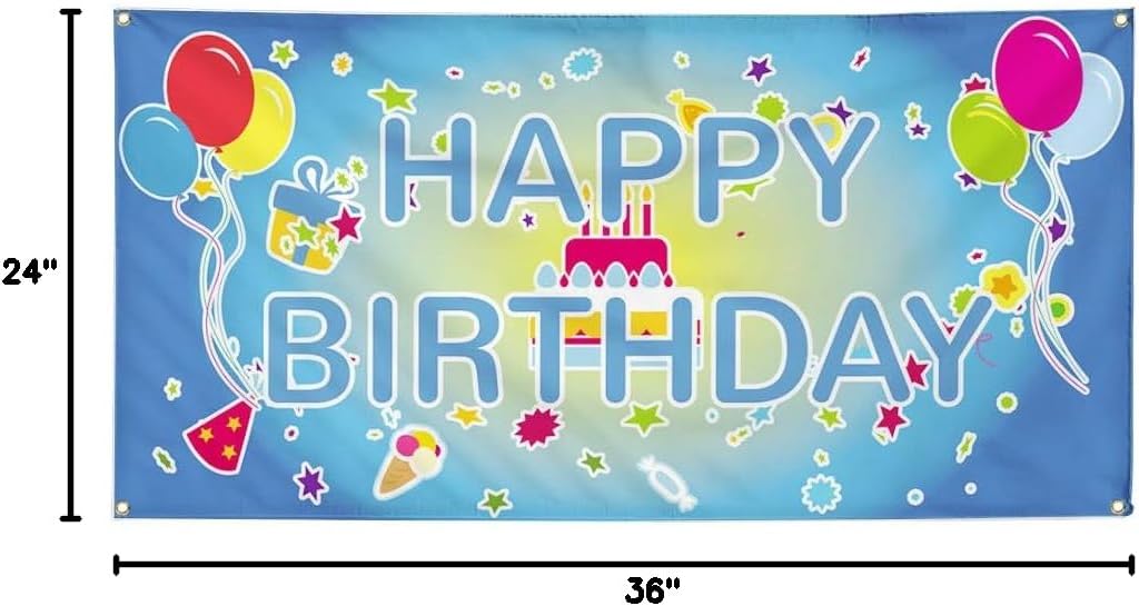 Vinyl Banner Multiple Sizes Happy Birthday Advertising Printing B Lifestyle Outdoor Weatherproof Industrial Yard Signs Blue 4 Grommets 24x36Inches