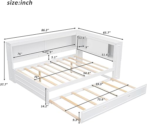 Miniatura 9 de Merax Sofá cama de tamaño individual con nido, marco de sofá cama de madera tamaño individual, para dormitorio, sala de estar, gris