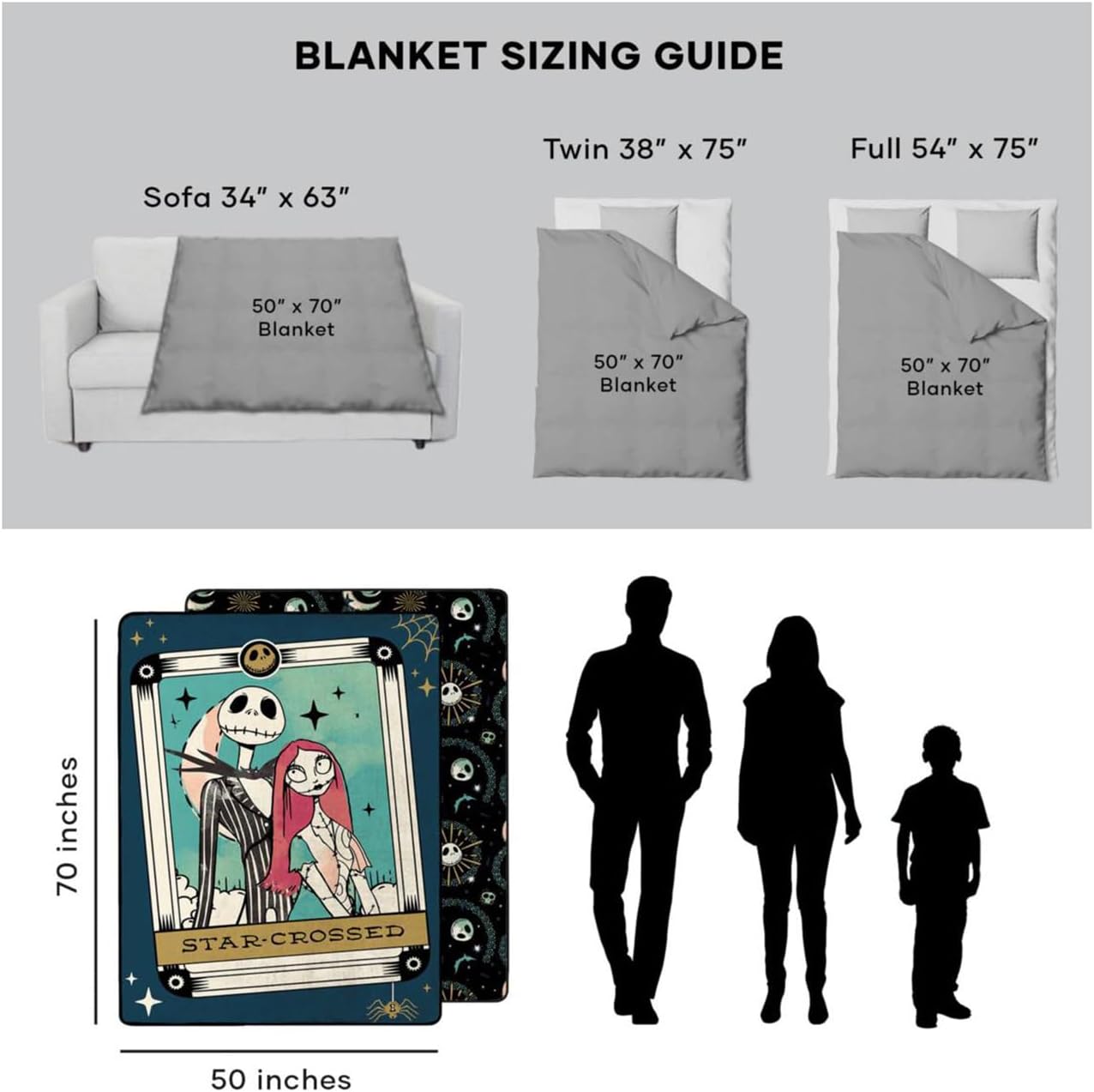 Disney Nightmare Before Christmas Blanket Star Crossed Tarot Card Reversible Throw