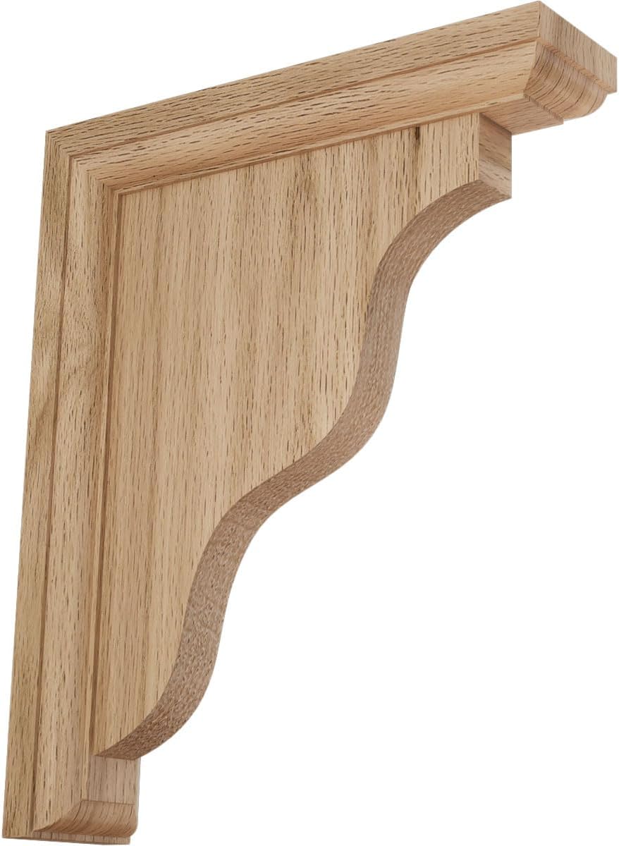 Ekena Millwork BKT03X07X09HARO Hamilton Traditional Wood Brackets, 3 1/2"W x 7"D x 9"H, Red Oak (Pack of 2)