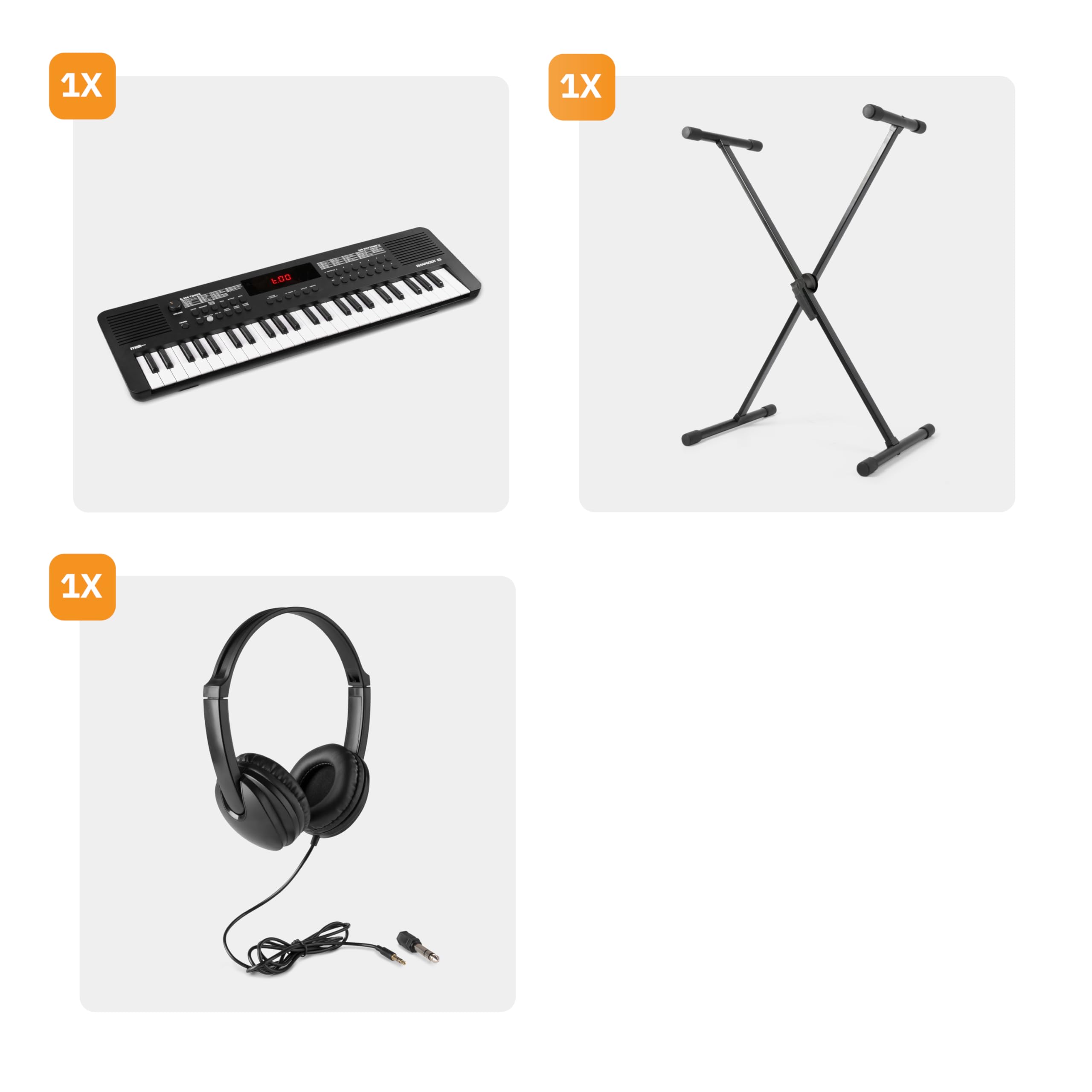 MAX Rhapsody49 Midi Keyboard Piano, piano eléctrico para principiantes de 49 teclas con altavoz, auriculares y soporte, pantalla LED, 80 canciones de demo, función de aprendizaje, 300 sonidos y USB-Cs