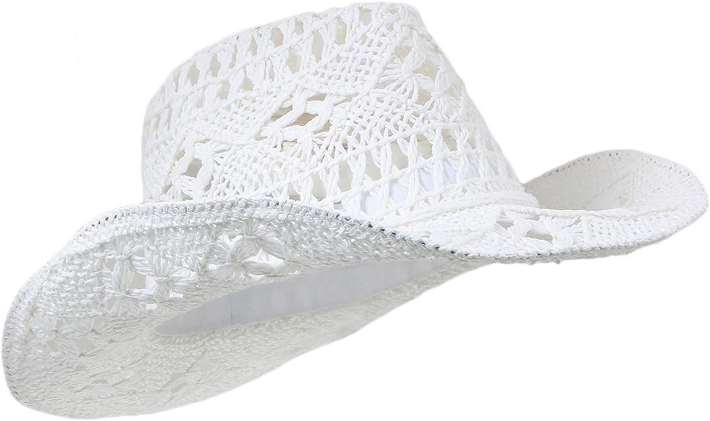 Men & Women's Summer Cowboy Cowgirl Straw Hat Hollow Out Woven Roll Up Wide Brim Sun Hat with Chin Strap
