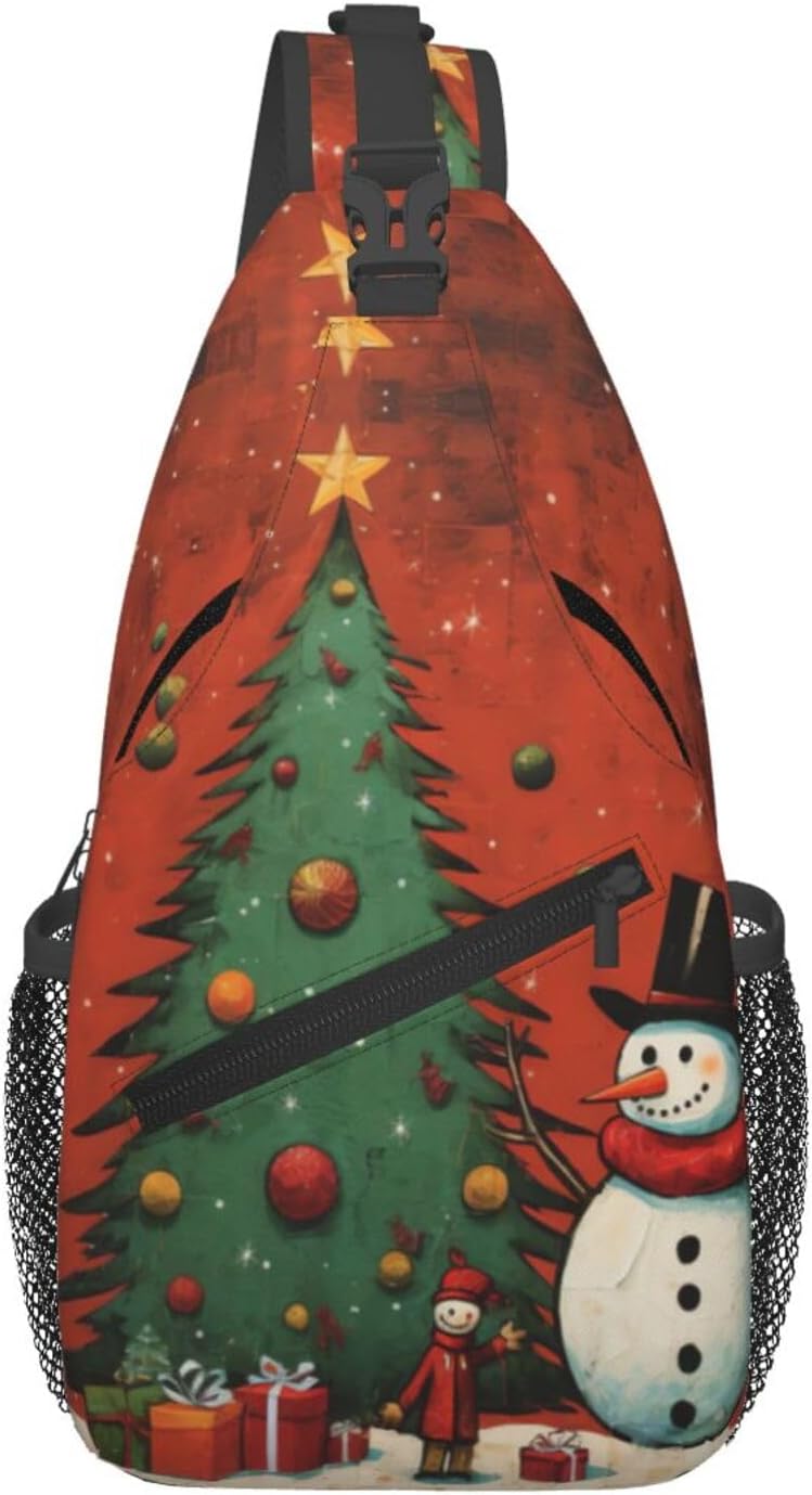 Durable Lightweight snowman Christmas Tree Print Cross chest bag diagonally for Travel Commute Daily Use