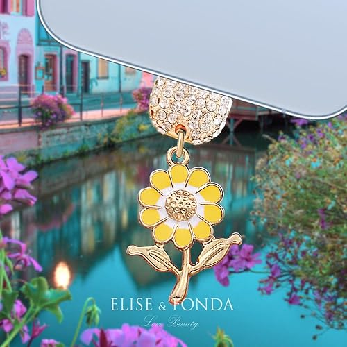 Miniatura 2 de ELISE & FONDA CP627 Puerto de carga USB cristal anti polvo enchufe pequeño girasol teléfono encanto para iPhone 14131211XS MAXXRX8 Plus76S8SE iPad