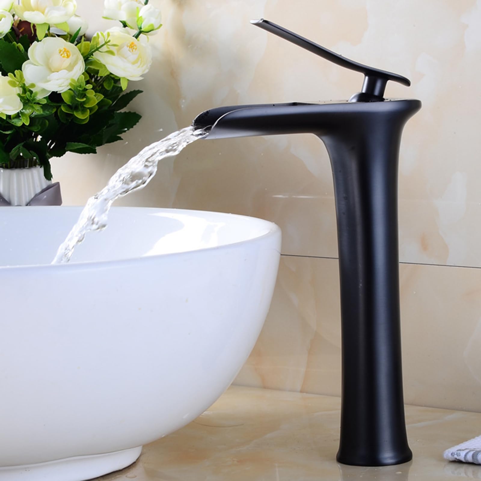 Wasserhahn Bad Hoch Wasserfall Einhand Retro Waschtischarmatur für Bad Warm Und Kaltwasserhahn für Aufsatzwaschbecken,Retro Schwarz